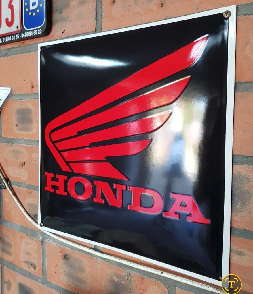 Honda emaillebord gebombeerd.  40x 40cm, Verzamelen, Merken en Reclamevoorwerpen, Ophalen, Zo goed als nieuw
