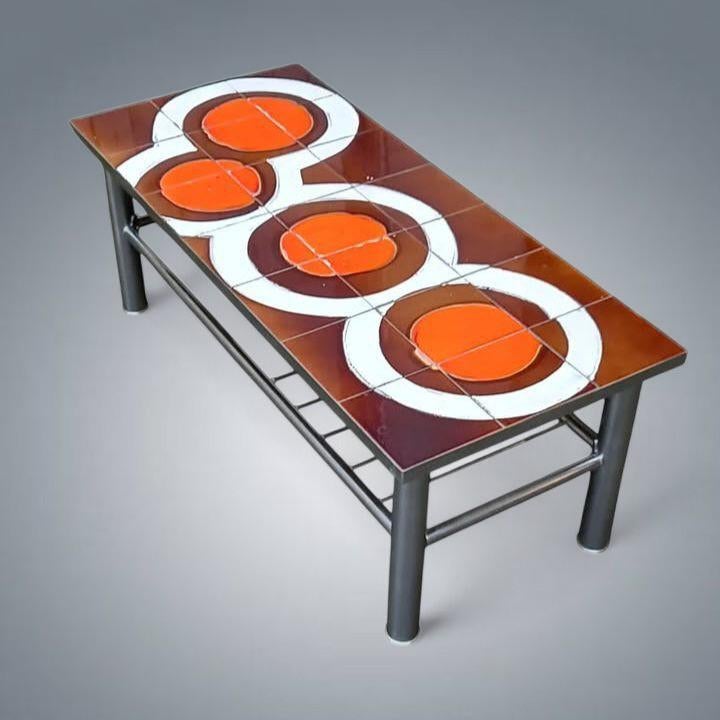 Table basse Vintage en Céramique et Chrome 1970's, Maison & Meubles, Enlèvement, Comme neuf
