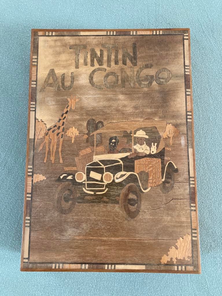 Kuifje: Ancienne boîte en bois Tintin au Congo, Envoi, Tintin, Utilisé, Autres types