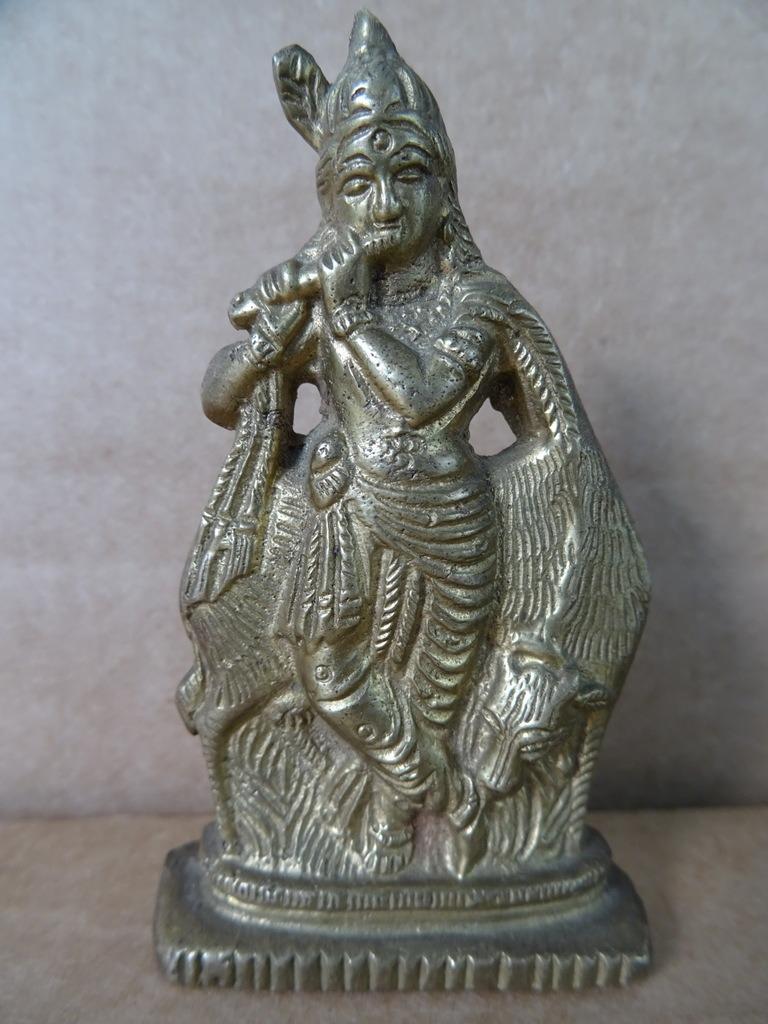 Statue de Bouddha bronze 8cm statuette Krishna avec flûte, Enlèvement ou Envoi, Comme neuf, Religion