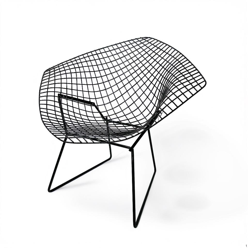 Chaise vintage Bertoia Diamond - noire - très bon état, Maison & Meubles, Chaises, Utilisé, Une, Métal, Noir, Enlèvement