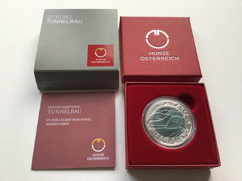 Oostenrijk 25 euro Tunnelbau 2013 Niob Proof, Timbres & Monnaies, Monnaies | Europe | Monnaies euro, Enlèvement ou Envoi, Autriche