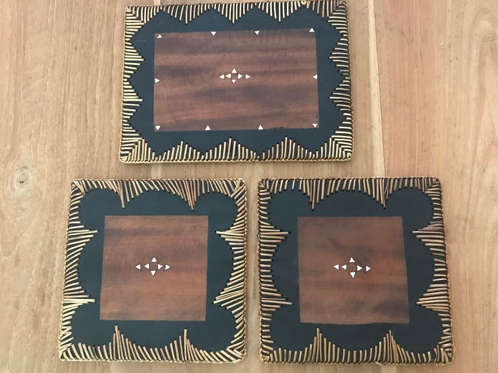 Set van 3 retro vintage onderzetters hout rechthoekig, Huis en Inrichting, Woonaccessoires | Onderzetters, Ophalen of Verzenden