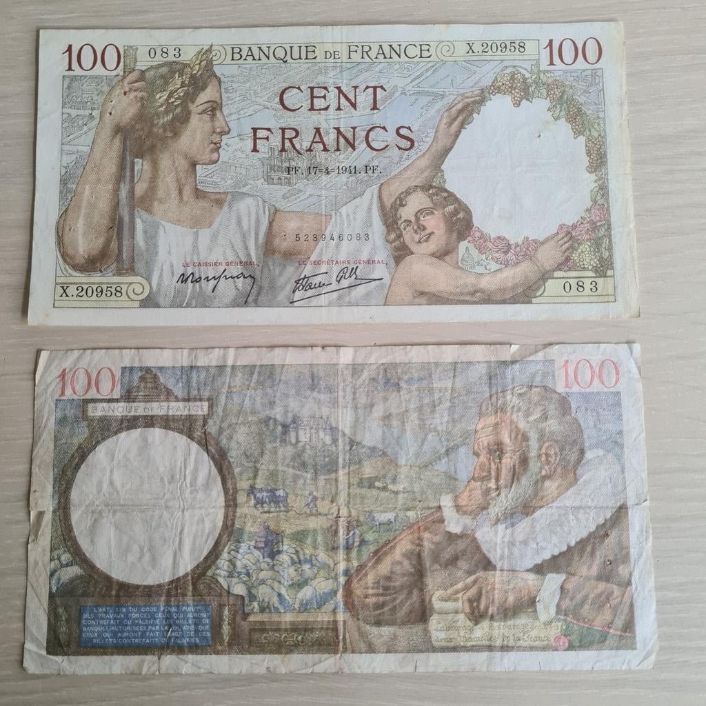 Lot billets  100 francs France, Timbres & Monnaies, Monnaies & Billets de banque | Collections, Enlèvement ou Envoi