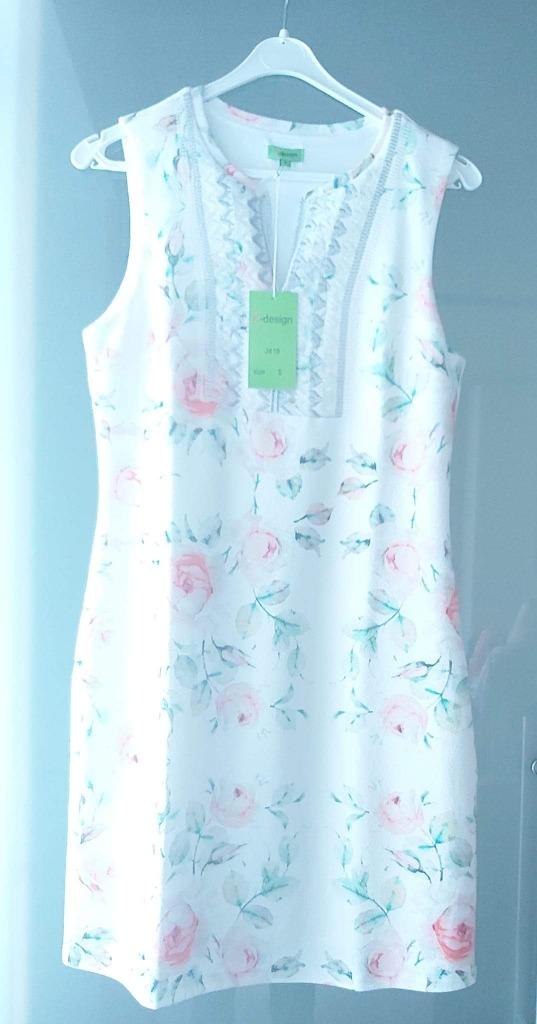 K-Design J419 Robe blanche sans manches avec roses roses Tai, Vêtements | Femmes, Neuf, K-design, Taille 36 (S), Longueur genou
