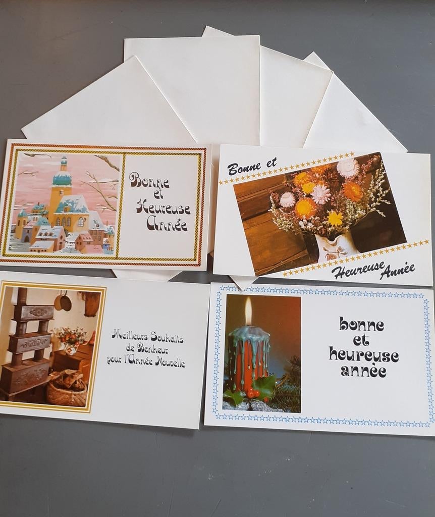 4 cartes de vœux avec enveloppe texte français, Enlèvement ou Envoi, Comme neuf