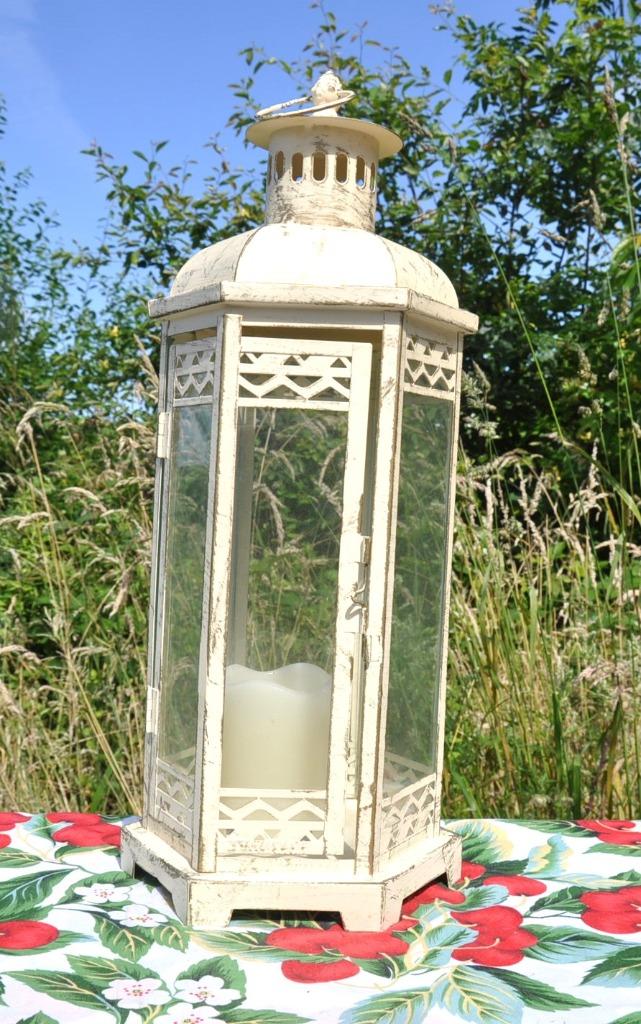 lanterne metal de 46 cm avec fausse bougie lumineuse, Enlèvement ou Envoi, Comme neuf, Crème