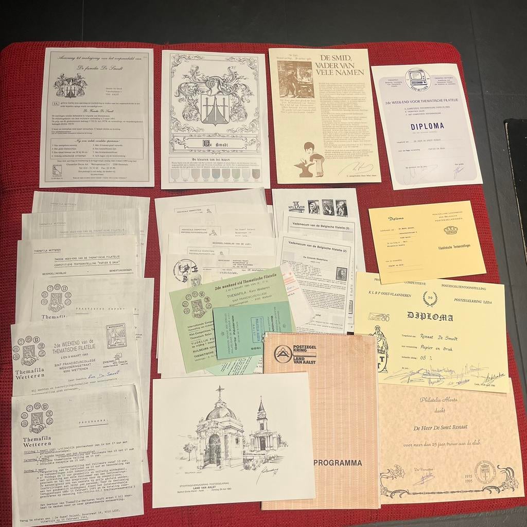 LOT archief De Smedt Aalst wapenschild postzegel filatelie, Ophalen