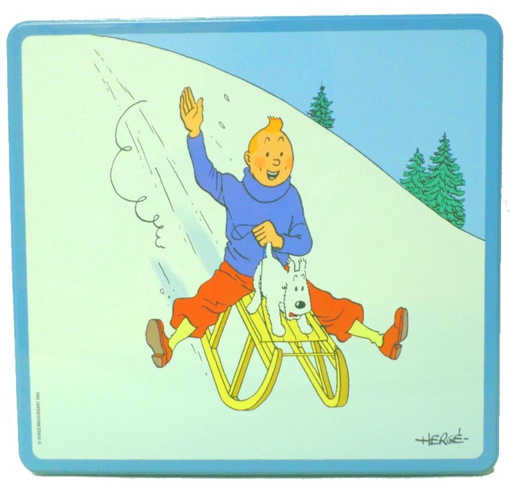 Boîte en Fer Tintin et Milou en luge, Collections, Enlèvement, Utilisé, Biscuits, Autres marques