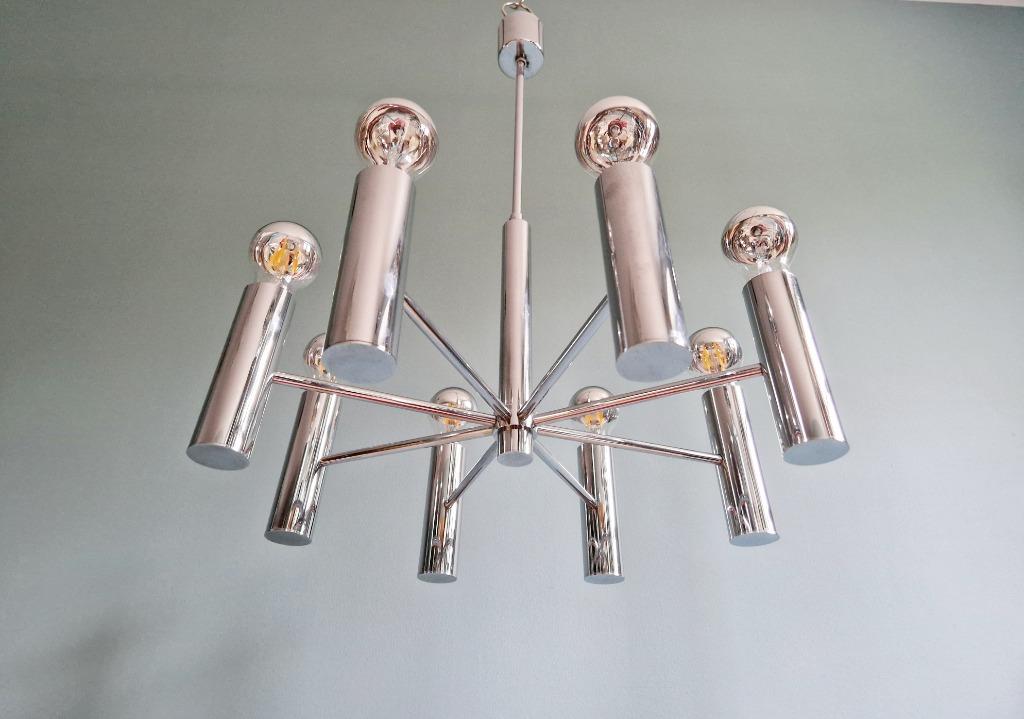 Space Age kroonluchter in verchroomd metaal, 1970, Antiek en Kunst, Ophalen