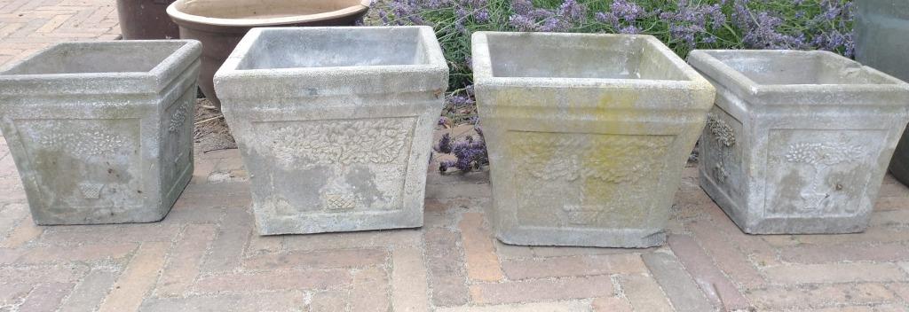 4 vintage betonnen bloembakken, Ophalen