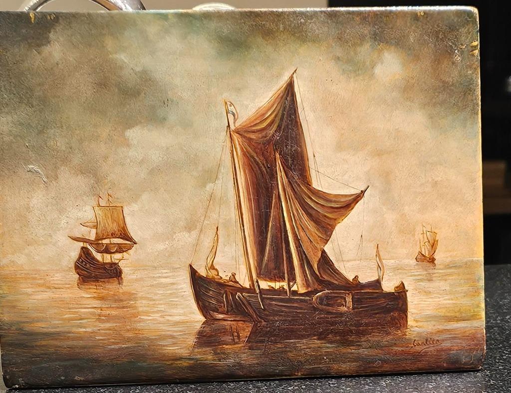 SCHILDERIJ OP HOUTEN PANEEL, Antiquités & Art, Enlèvement ou Envoi