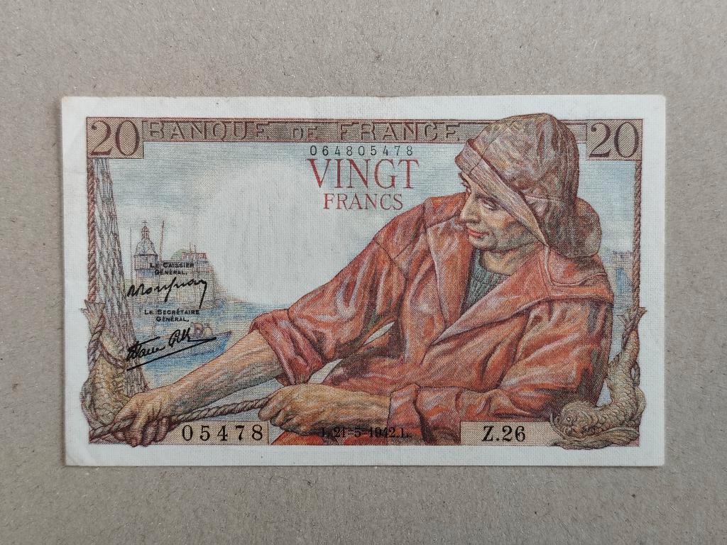 Billet de 20 Francs type Pêcheur, état TTB+, Enlèvement ou Envoi, France, Billets en vrac