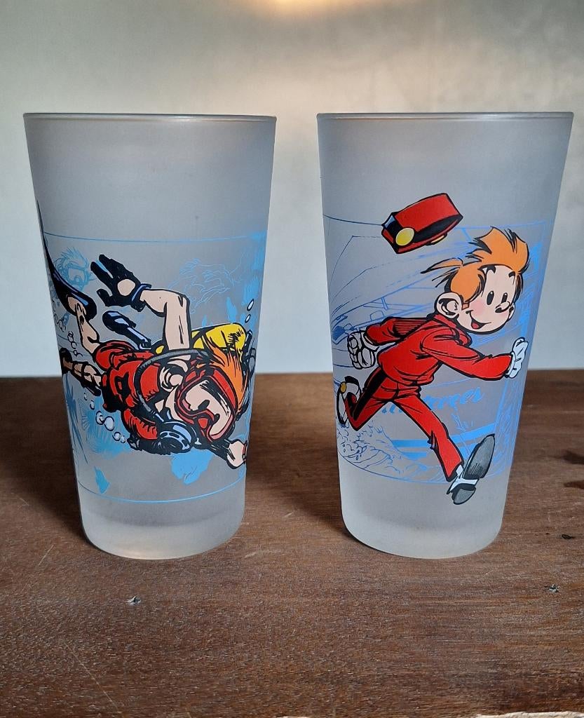 2 Spirou Quick-glazen, Verzamelen, Ophalen, Overige figuren, Nieuw, Overige typen