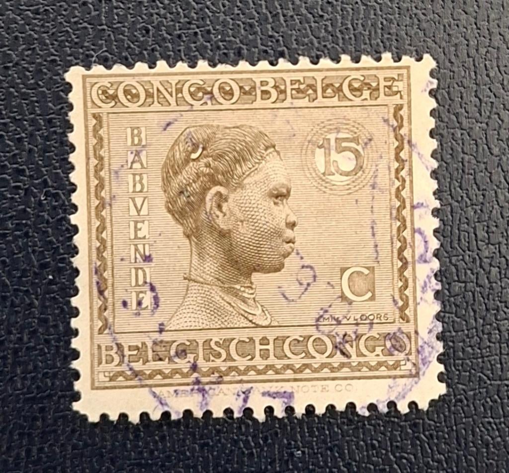 Timbre OBP 108 du Congo belge tamponné, Enlèvement ou Envoi, Affranchi, Oblitéré
