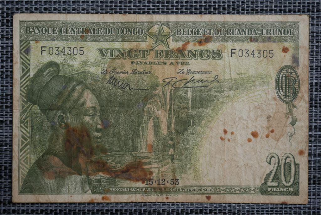 Billet 20 Francs Congo - Belge et du Ruanda Urundi 15.12.53, Enlèvement ou Envoi, Série