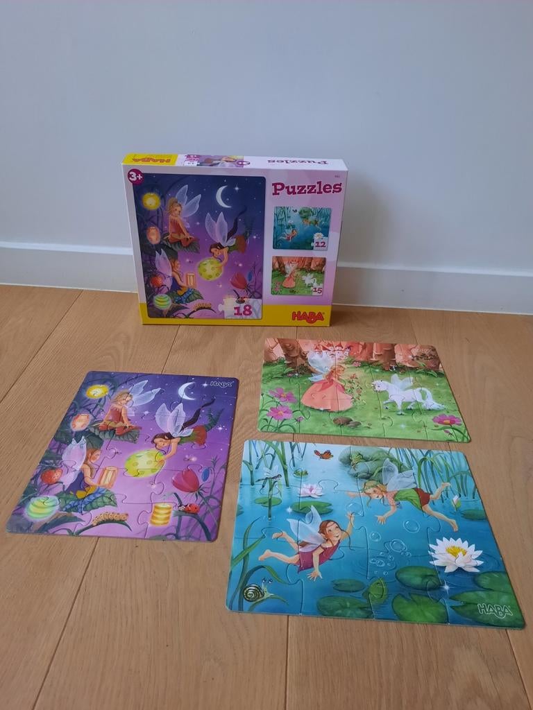 Haba • 3 puzzels • Feeën • 3+, Ophalen of Verzenden, 10 tot 50 stukjes, Zo goed als nieuw, 2 tot 4 jaar