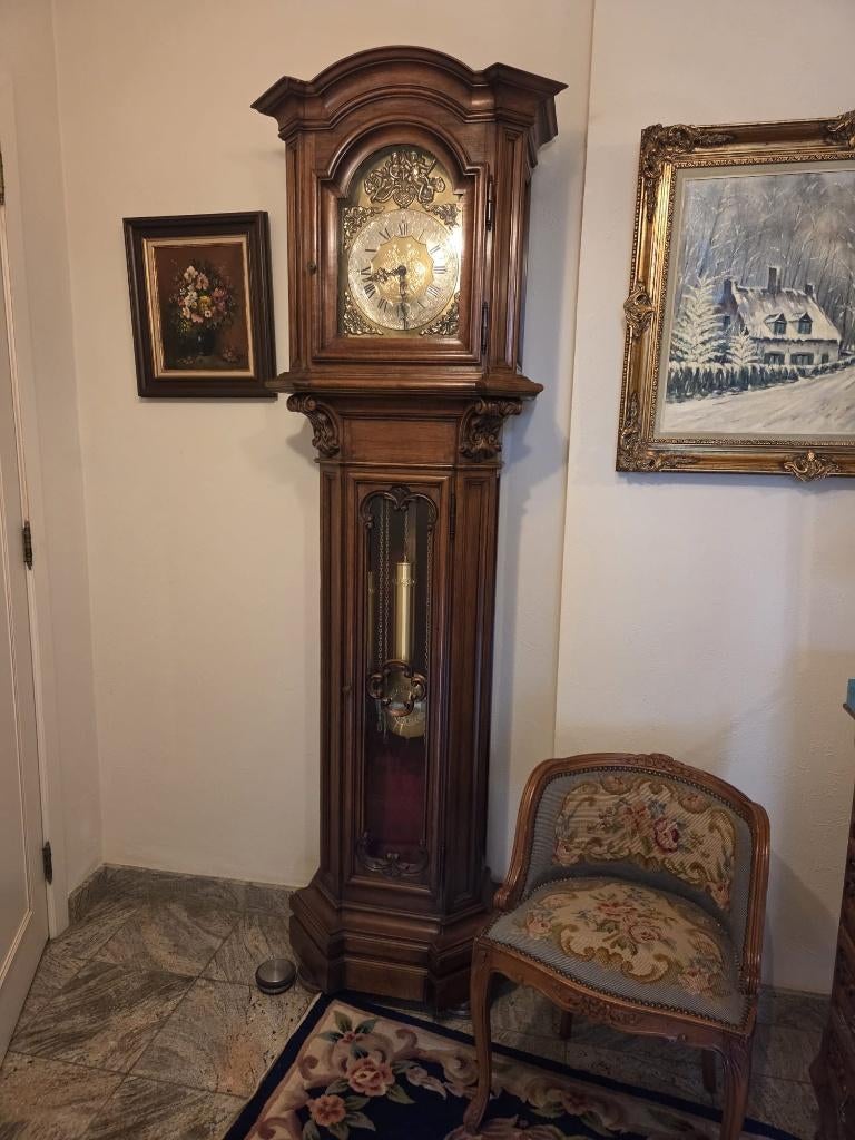 Prachtige antieke staande klok, messing wijzerplaat, vintage, Ophalen
