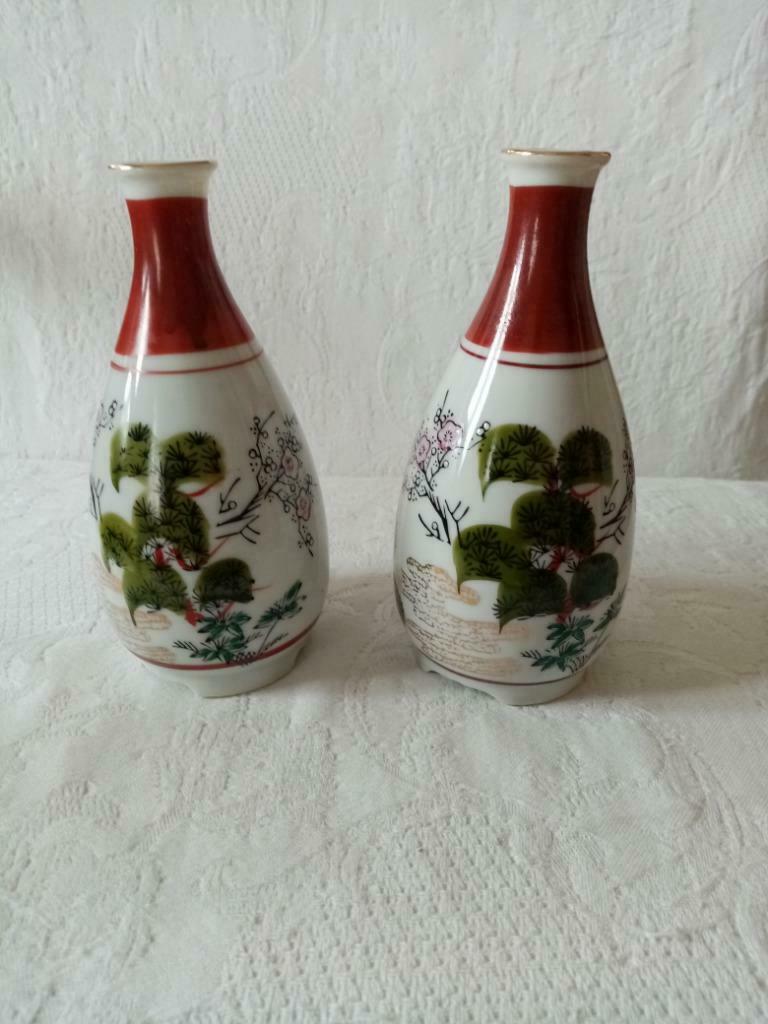 Paar Japanse Saké porseleinen flesvaas Kutani 50s, Antiek en Kunst, Ophalen of Verzenden