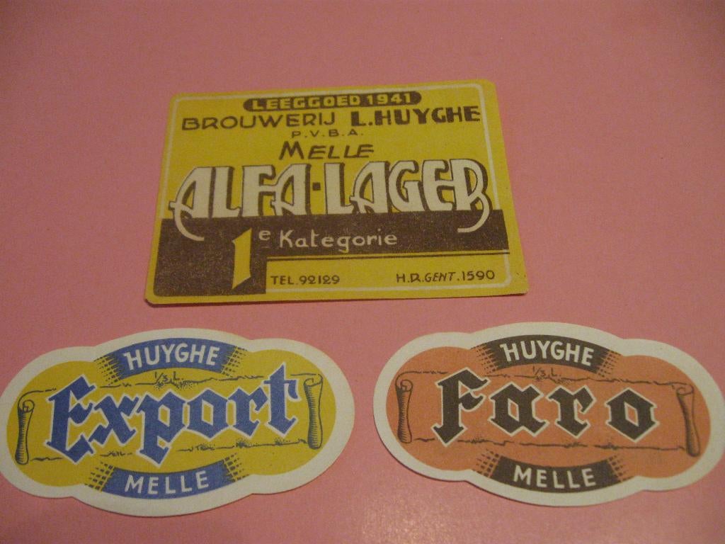 3 Oude bier etiketten brouwerij Huyghe , Melle, Enlèvement ou Envoi, Comme neuf, Autres types, Autres marques