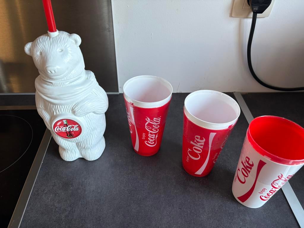 Coca-Cola verre, gourde ours et 6 gobelets, Enlèvement ou Envoi, Comme neuf