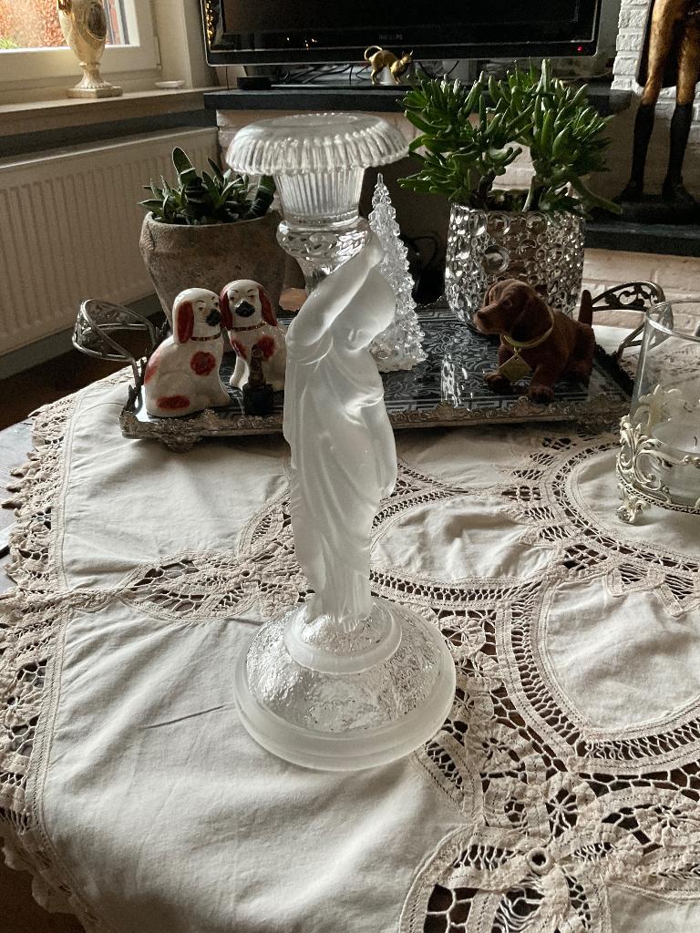 Kariatide kandelaar / oude glazen kandelaar vrouwenfiguur, Ophalen of Verzenden, Glas