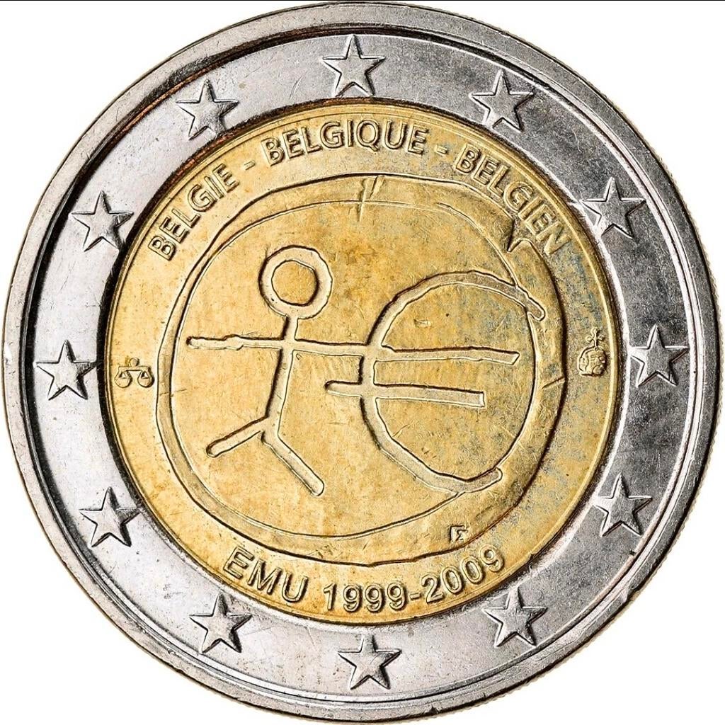 2 euro herdenkingsmunt emu 2009 belgië, Ophalen of Verzenden, België, 2 euro, Losse munt