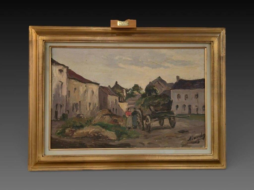 Albert Dandoy (1885-1977), scène de village, huile sur toile, Enlèvement ou Envoi