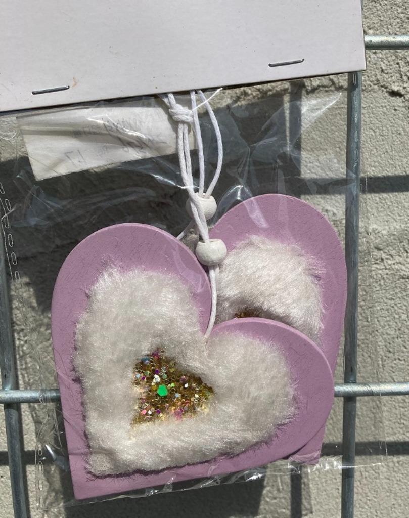 HOUT DECO HANGER NR 53 LILA HART met glitters en pluche NIEU, Ophalen of Verzenden, Nieuw