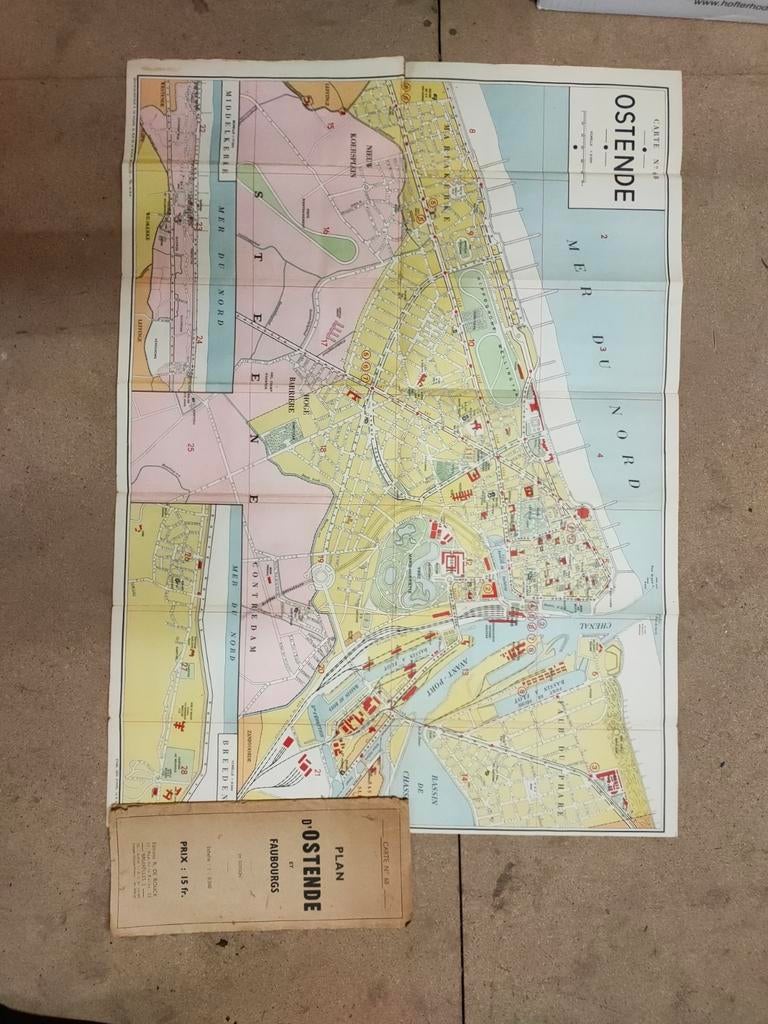 Oude kaart van Oostende 1950, De Rouck, Ophalen of Verzenden, 1800 tot 2000, België