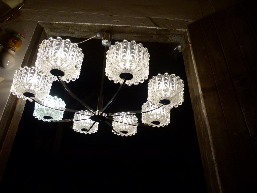 vintage designer kroonluchter Doria chrome-glas, Ophalen, Huis en Inrichting