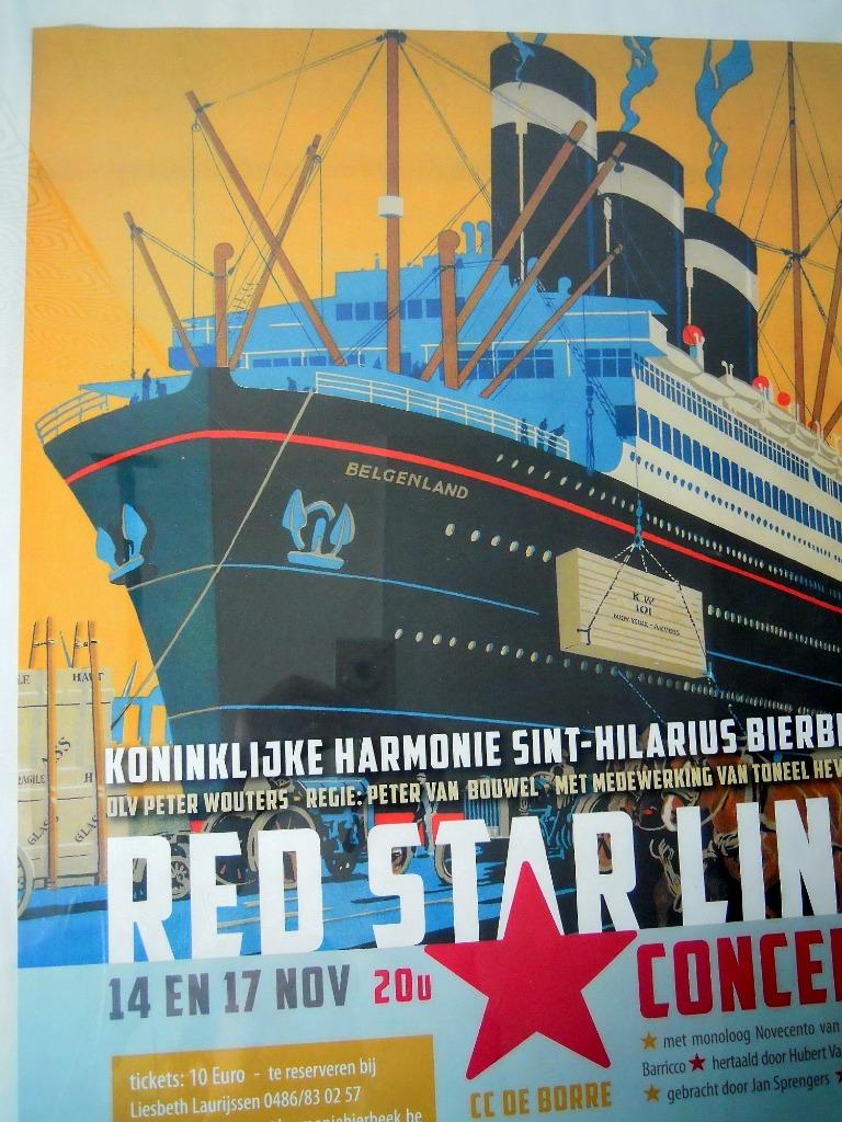 Poster Red Star Line XL encadré, Collections, Marine, Comme neuf, Carte, Photo ou Gravure, Bateau à moteur ou Voilier, Enlèvement