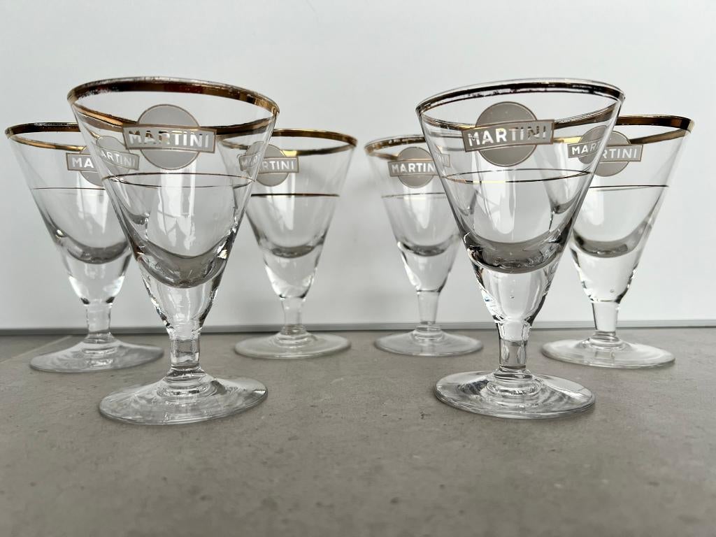 6 Vintage Martini glazen, Ophalen of Verzenden, Gebruikt, Overige typen