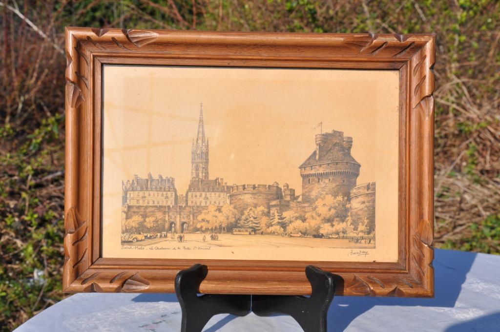 gravure colorée saint malo chateau et porte st vincent, Enlèvement ou Envoi