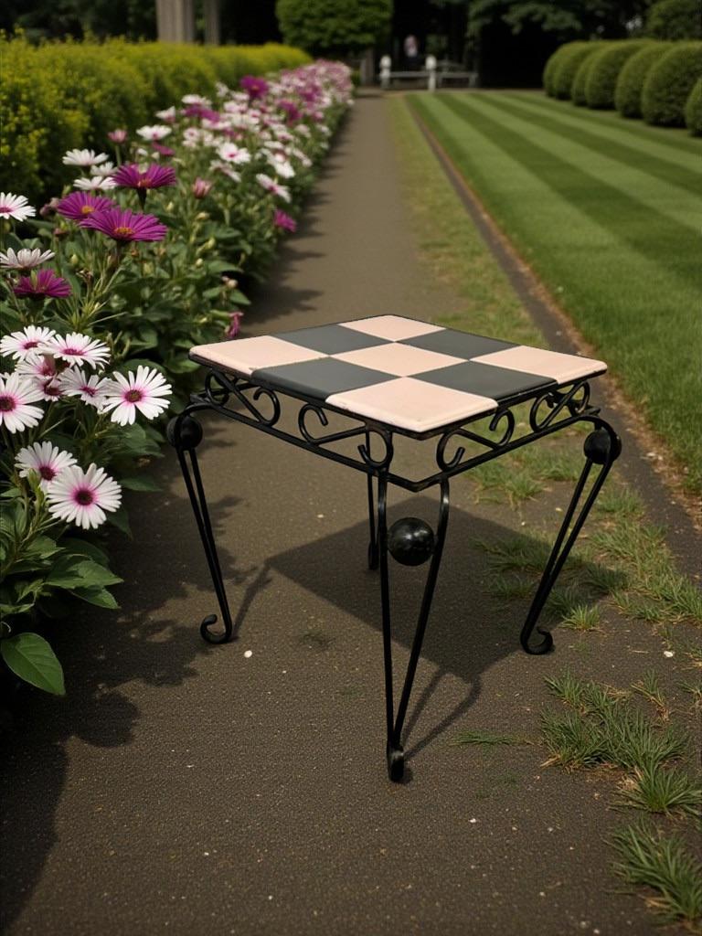 vintage  zwart roze tegeltafel  / bijzettafel / plantentafel, Ophalen of Verzenden