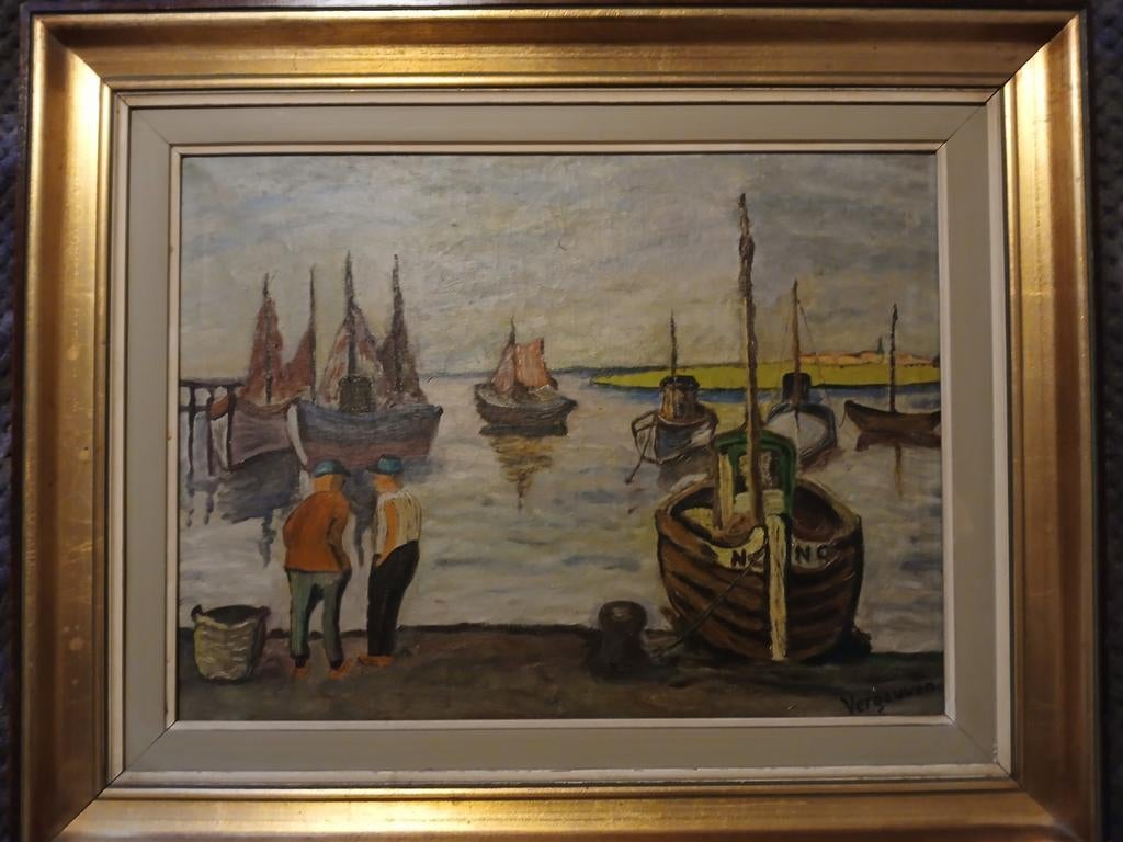 "HAVENZICHT " VERGAUWEN OP DOEK, Antiek en Kunst, Kunst | Schilderijen | Klassiek, Ophalen of Verzenden