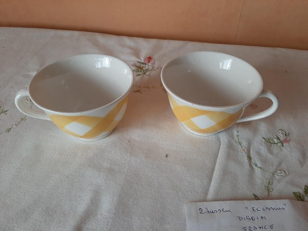 Set van 2 tassen, Digoin France "Ecossais" , geel, Enlèvement