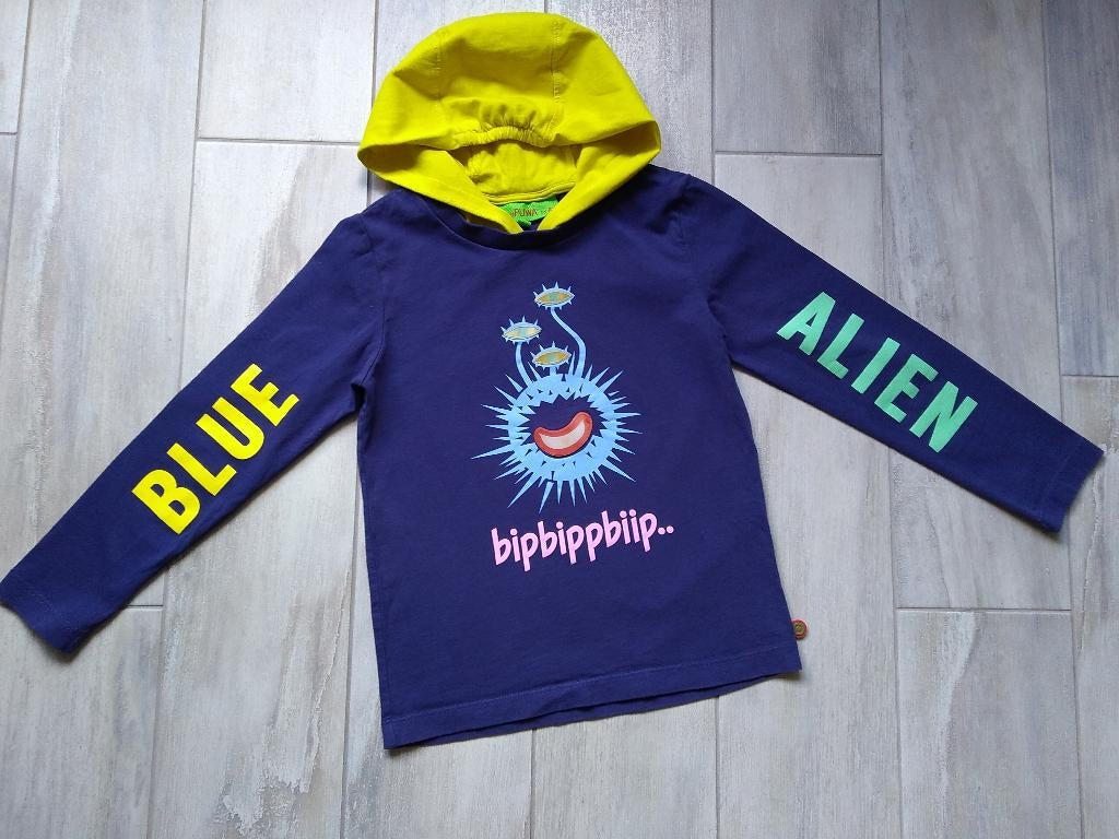 ★ M128 - Coole Zomertrui blue Alien, Kinderen en Baby's, Kinderkleding | Maat 128, Ophalen of Verzenden, Zo goed als nieuw, Shirt of Longsleeve