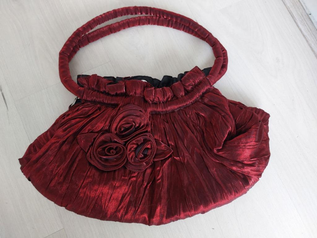 Sac soir moiré rouge noir soie sauvage tirette et pochette, Enlèvement ou Envoi, Neuf, Rouge, Autres marques