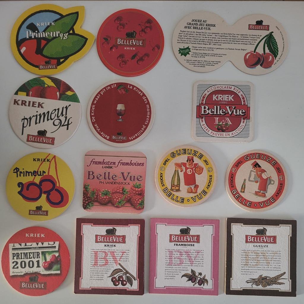 bierviltje belle vue BV kriek framboise gueuze bierkaartjes, Collections, Marques de bière, Comme neuf, Sous-bock, Autres marques