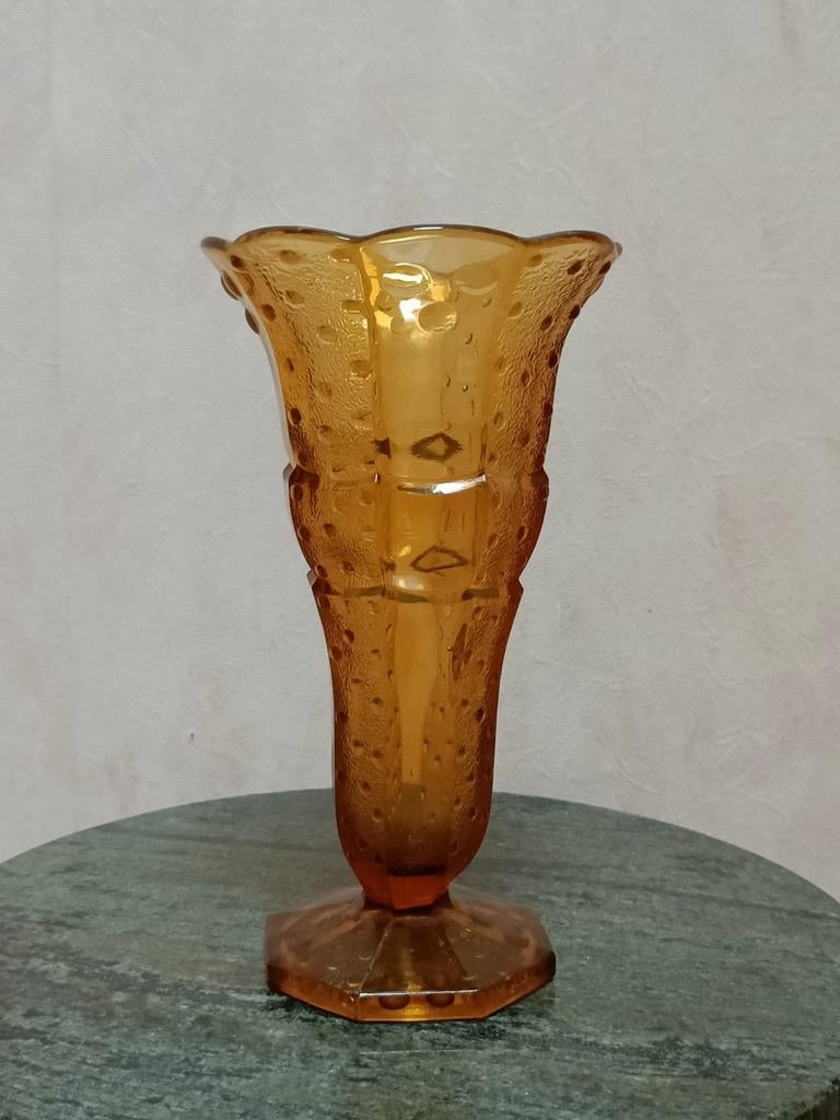 Art Deco amberkleurig vaas jaren 30, Ophalen of Verzenden