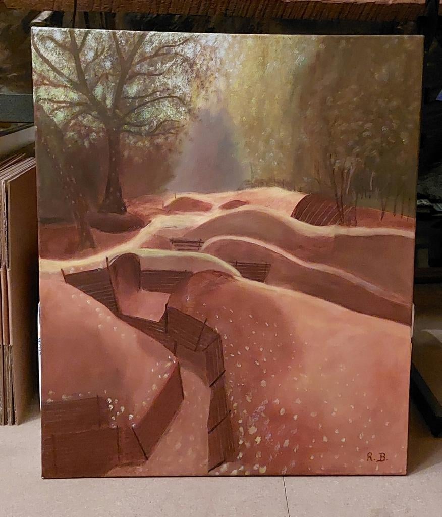 Schilderij ´Boom bij slagveld´ afmetingen 50x60cm, Ophalen