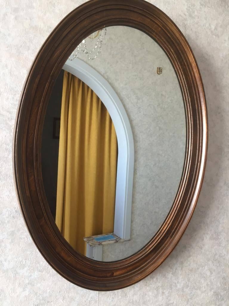 Grand miroir vintage avec cadre en bois/miroir mural. RECO., Enlèvement, Ovale