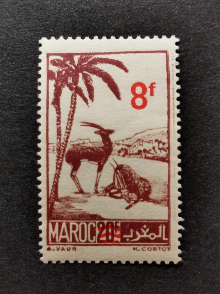 Marokko 1948 - wilde dieren - gazelle - met opdruk *, Postzegels en Munten, Ophalen of Verzenden, Marokko, Postfris