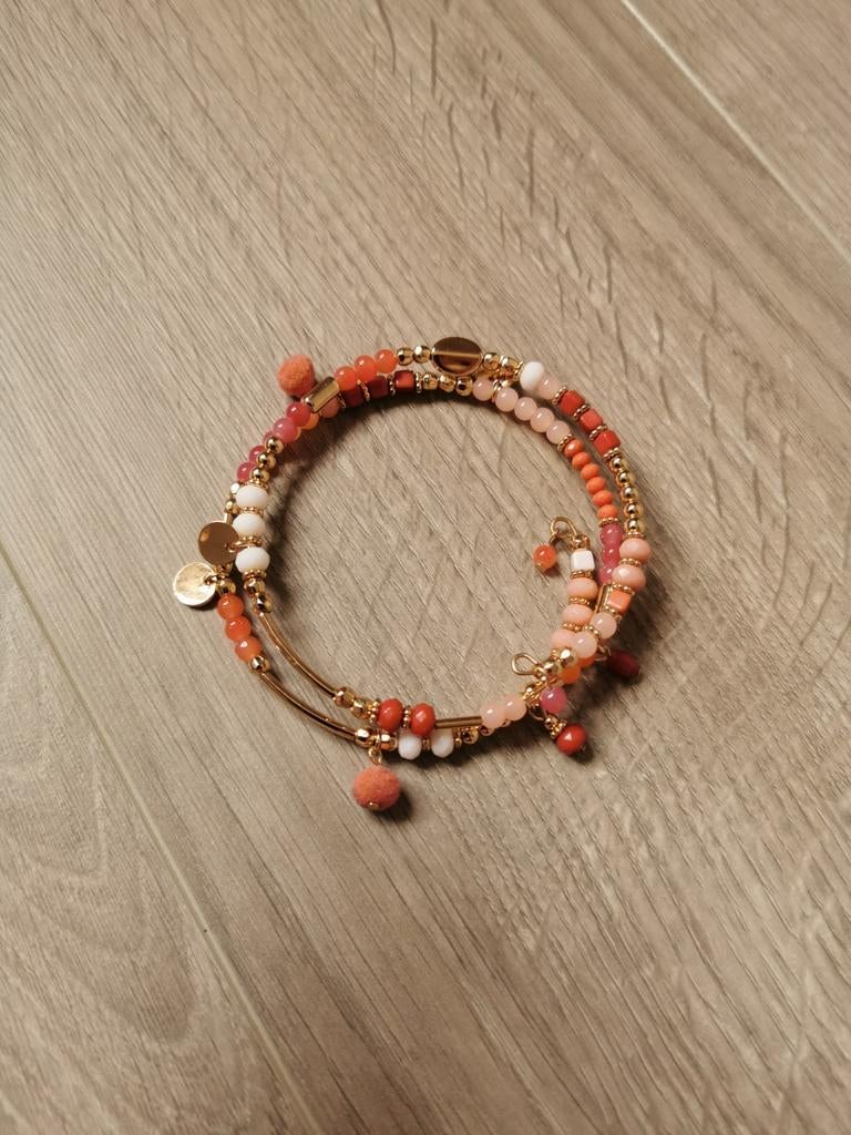 Goud/roze armband, Bijoux, Sacs & Beauté, Bracelets, Enlèvement ou Envoi, Rose, Avec bracelets à breloques ou perles, Comme neuf