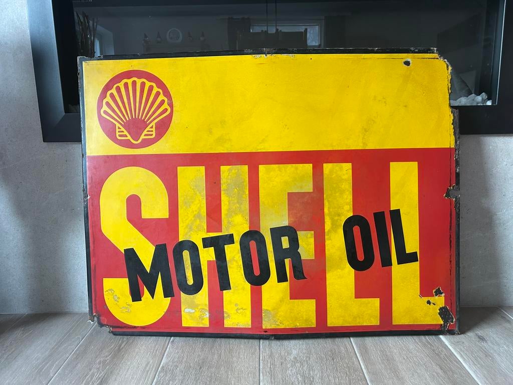 Geëmailleerd bord Reclame edge emaille vintage Shell olie, Verzamelen, Merken en Reclamevoorwerpen, Zo goed als nieuw, Ophalen of Verzenden
