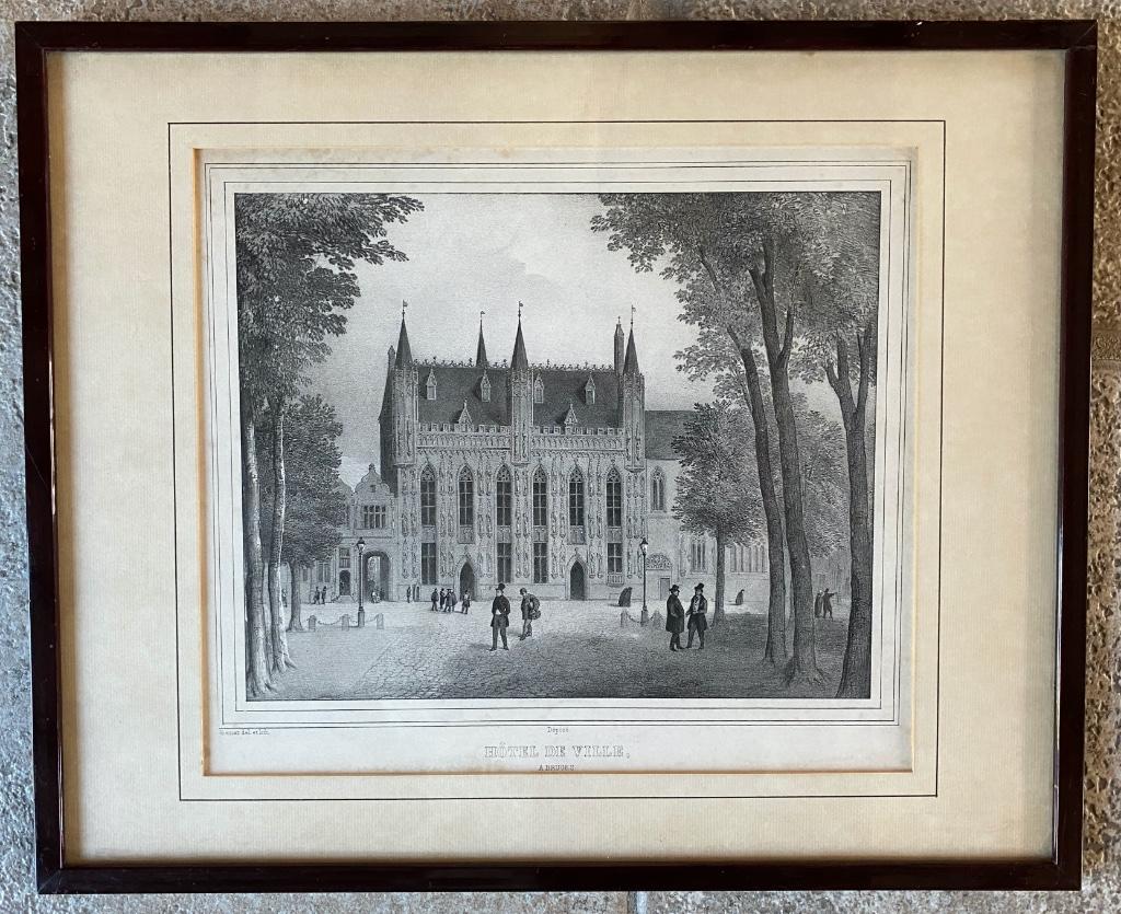 gravure, hotel de ville Bruges, Ghemar,, Antiek en Kunst, Ophalen of Verzenden