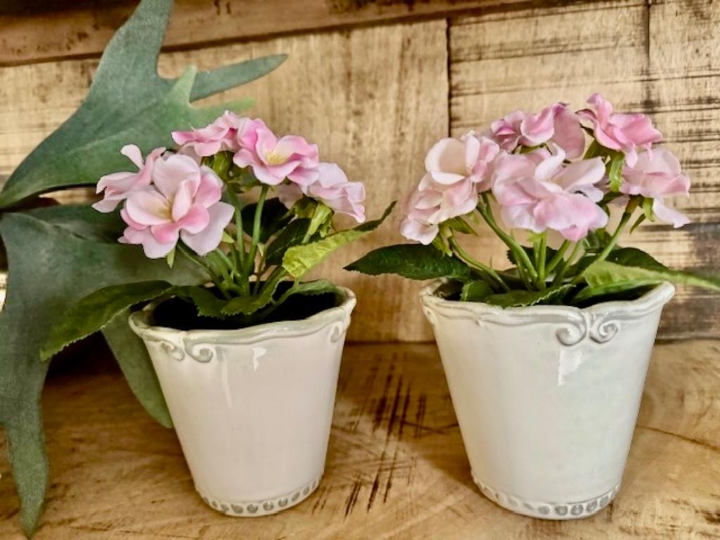 set van 2 geglazuurde bloempotjes 10 cm, zandkleurig - nieuw, Ophalen of Verzenden