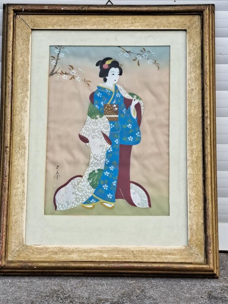 Aquarelle chinoise ou japonaise signe, Antiquités & Art, Enlèvement ou Envoi