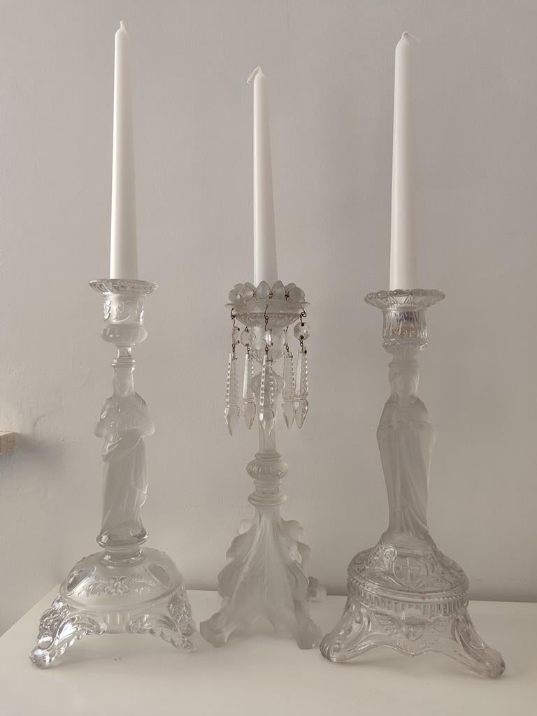 3 kandelaars kristal glas getekend Scailmont antiek, Antiek en Kunst, Ophalen of Verzenden, Glas